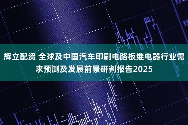 辉立配资 全球及中国汽车印刷电路板继电器行业需求预测及发展前景研判报告2025