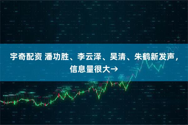 宇奇配资 潘功胜、李云泽、吴清、朱鹤新发声，信息量很大→